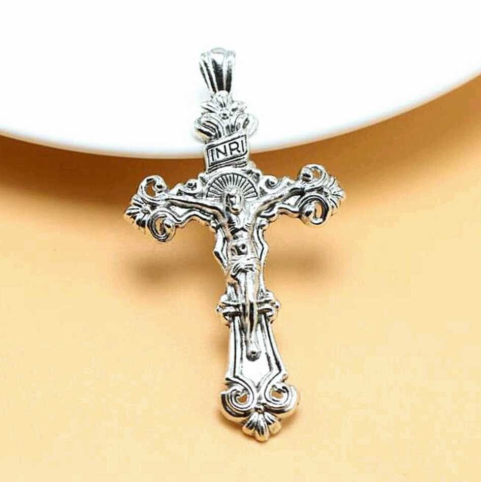 925 Sterling Silver 3D Christian Jesus Christ Cross Catholic