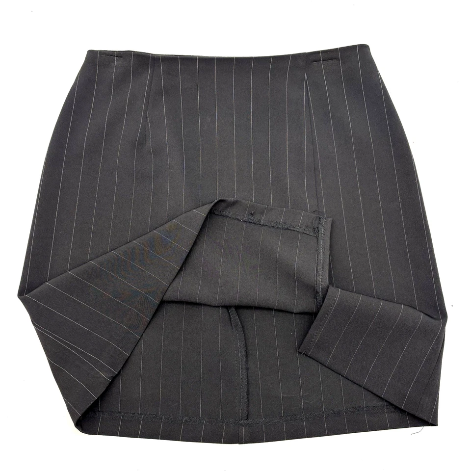 Vintage 90s Alyn Paige Black Pinstripe Polyester Blend Mini Skirt 5/6 27x17.5" - Image 3 of 4