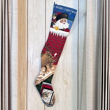 Vintage 31  Christmas Stocking 1978 Santa in Chimney Reindeer Child Long Old
