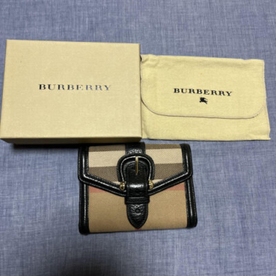 BURBERRY Nova Check Canvas Leather Bi-fold Compact Wallet Beige