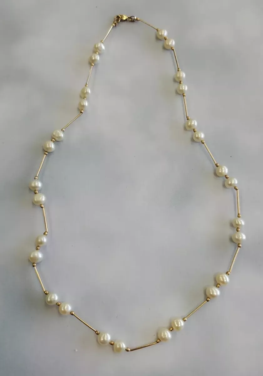 Pearl station necklace 14k yellow deals gold