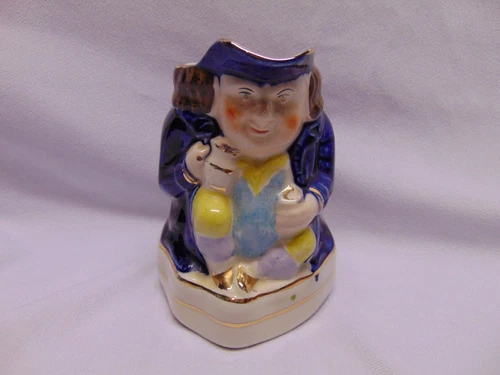 Vintage Toby Jug Ceramic Man in blue suit Drinking gold trim From England 5" x 5