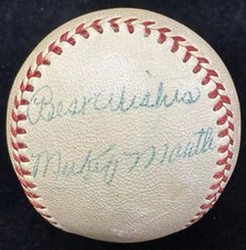 Mickey Mantle Pre-Rookie 1949-51 Single Signed ONL Baseball JSA PSA Beckett
