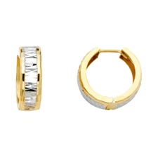 Ioka - 14K Two Tone Gold 5mm Thickness Diamond Cut Huggies Hinged Earrings