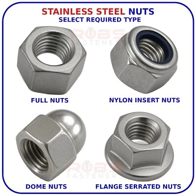 ROBS FASTENERS STAINLESS STEEL NUTS FULL NYLOCK DOME FLANGE M2 M2.5 M3 M3.5 M4 M5 M6 M8 M10 M12