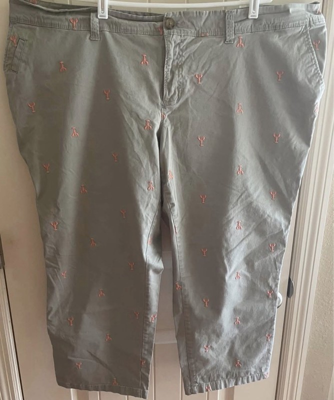 Old Navy Women’s  Cotton Twill Cropped Pants Embroidered Lobster Plus Size 24
