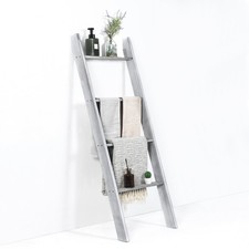 Costway 4-Tier Wooden Blanket Ladder Wall Leaning Ladder Shelf Stand Grey