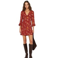 Reformation Women's Lyssa Floral Printed V Neck Tie A-line Skirt Mini Dress Sz 8