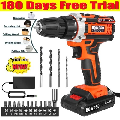 BOWOSE Cordless Drill Screwdriver 21V 45Nm Electric Drilling Machine with Battery Tools