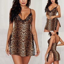Vêtement de Soirée Robes Dentelle Léopard Lingerie Chemise de Nuit Pyjama Sexy