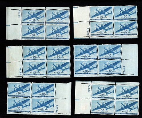 1941 Auswahl Plattenblöcke C30 US MNH Luftpost Briefmarken 30c Transportflugzeug - Bild 6 von 7