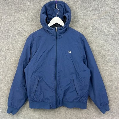 Fred Perry Jacke Herren Large Blau Brentham Bomber Mod Casuals Fleece Gefüttert Kapuze