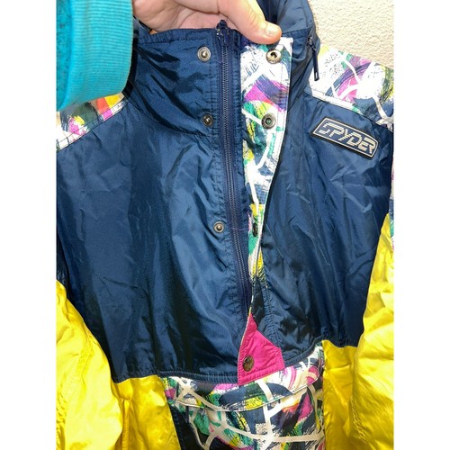 Vintage Spyder Jacke leichter Windbreaker Kapuze mehrfarbig gelb hell XL - Bild 8 von 16