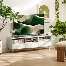 Szafka stojąca na telewizor, medialne centrum rozrywki z szufladami, półki, kremowo-białe