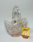 Fenton Pink Opalescent Lilies of the Valley Basket