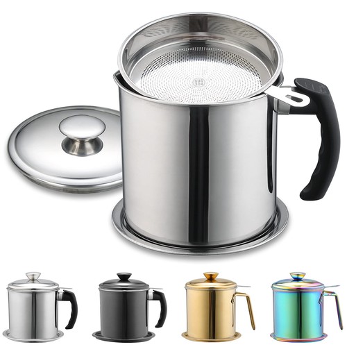 Bacon Grease Container With Strainer 47oz/1.4L Stainless Steel Oil Storage Fine