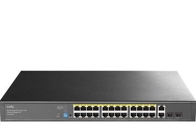 CUDY 24 Port Rack Mount Gigabit PoE+ Switch 300Watt With 2 SFP and 2 Uplink Port