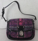 COACH POPPY SMALL PLAID FLAP PURSE PURPLE BLACK SPARKLE PINK RARE