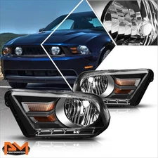 For 10-14 Ford Mustang Black Housing Headlight Amber Corner Signal Lamps Pair