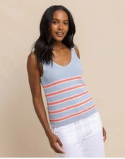 Alli Striped Womens Sleeveless Sweater Tank Side Subdued Blue Cotton Luxury M