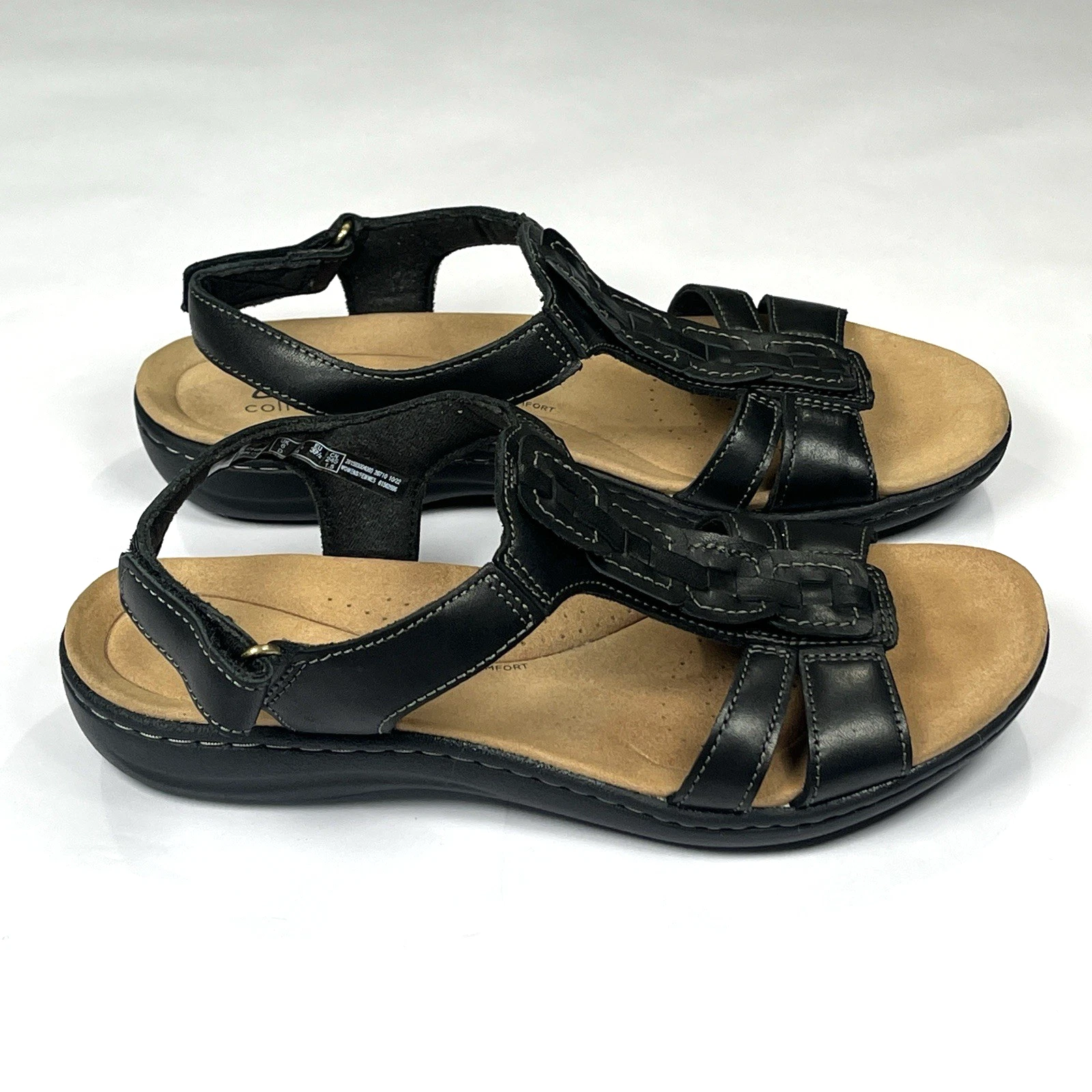 Sandali Clarks Laurieann Kay donna 8 5 pelle nera cinturino a T comodi piatti