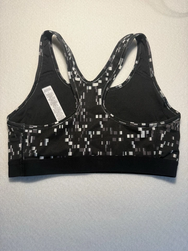 Sutiã esportivo Nike médio Swoosh suporte médio preto cinza geométrico racerback *sem almofada - Imagem 2 de 3
