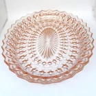Vintage Jeannette Buttons & Bows Pink Oval Platter 11.5” Depression Glass USA