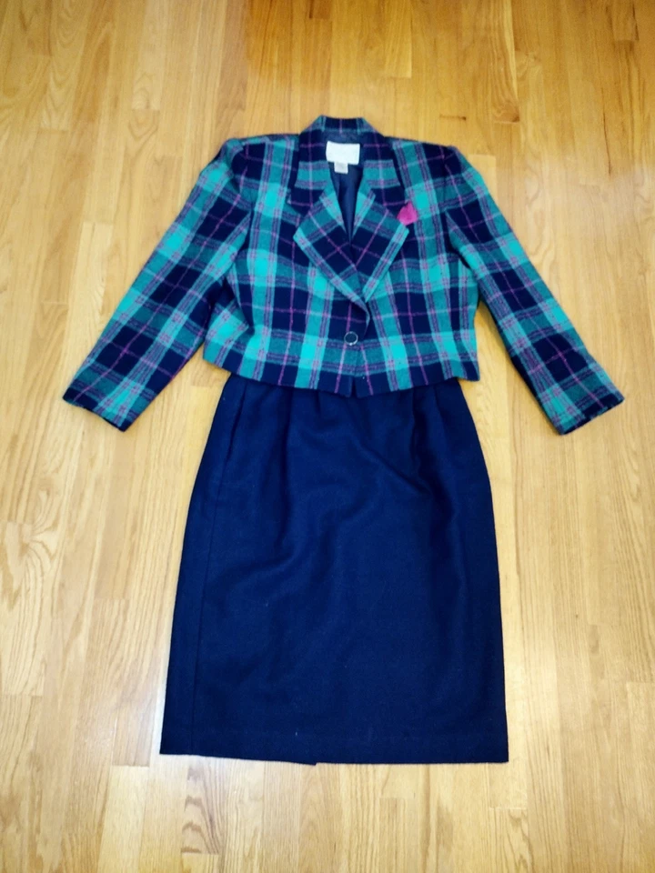 Conjunto de falda blazer vintage de lana a cuadros talla mediana Lord And Taylor Preppy Academia Foto 2 de 4
