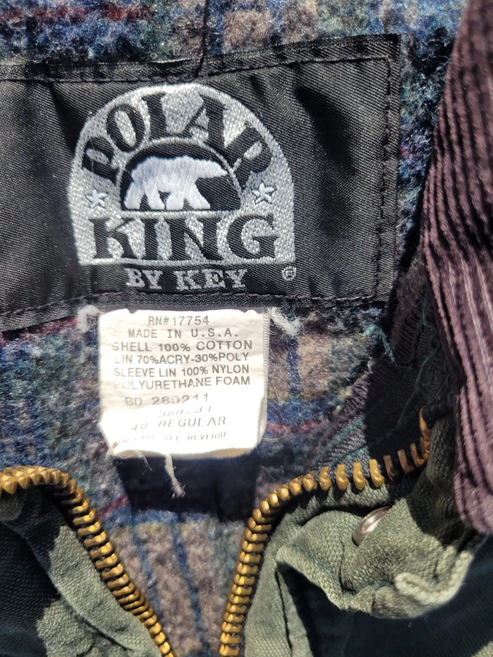 Chaqueta Polar King Para Hombre Manta Franela Forrada Verde Cremallera Tareas de Granero NOS EE. UU. 40R Foto 3 de 4