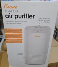 NIB Crane True HEPA Air Purifier with UV Light, 3-Stage Filtration System