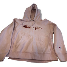 Champion Womens Hoodie Reverse Weave Pullover Pink Casual Logo M