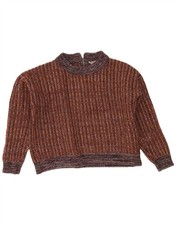 Cos Womens Crop Turtle Neck Jumper Sweater UK 14 Medium Brown Striped V115