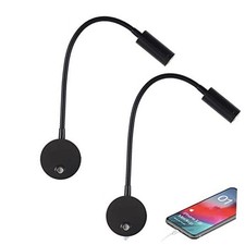 Dimmable RV Reading Light with USB Charging Port, DC Dimmable/ Black/ 2 Pack