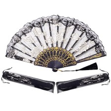 30pcs Black Rose Lace Floral Folding Hand Fans Chinese retro folding fan Brid...