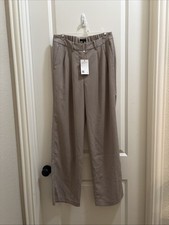 NWT Quince Wide Leg Stretch Crepe Pleated Pants Morel Beige Gray Size 8 Work