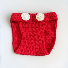 Crochet Handmade Baby Red Mickey Mouse 2 White Buttons Pull-On Diaper Cover