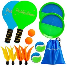 2-in-1 Paddle Ball and Toss Catch Ball Set, Beach Games for Family