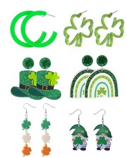 6 Pairs St Patrick's Day Earrings Bulk for Women Teardrop Clover Green Hat Earri