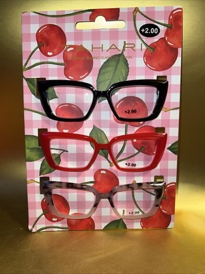 TAHARI 3-PACK PREMIUM READING GLASSES READERS +2.00 MULTI-COLOR NEW AUTHENTIC