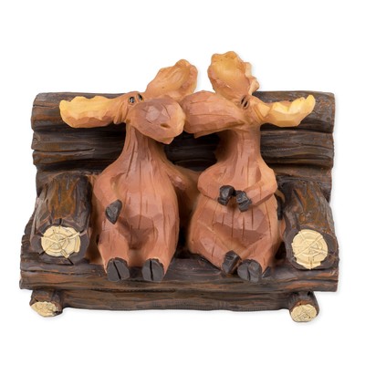 Kissing Moose On Bench 5 x 3 x 3 Inch Resin Crafted Tabletop Figurine
