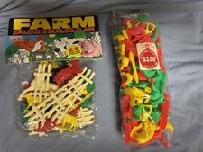 Vintage Farm Animals Set  Made In USA Red Green Yellow With Fence Tim Mee Toys
