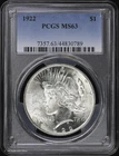 1922 P $1 Peace Silver Dollar PCGS MS 63 | Uncirculated UNC