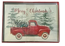Punch Studio Christmas Cards Box Of 15 Red Farm Truck Christmas Tree Embellished