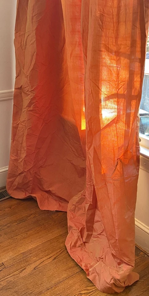 106” Wide Hi End Decorator Custom Iridescent Orange Silky Taffeta Curtain  WW157 - Image 3 of 4