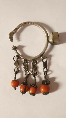 Boucles D'oreilles Anciennes En Argent Massif Avec Corail Rouge - Style Traditionnel - Occasion