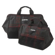 WORKPRO 2PC Tool Bag Case 13" 18" Heavy Duty Tote Storage Wide Mouth With Zipper