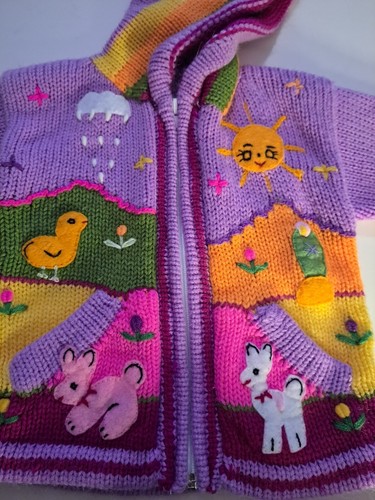 Arpilleras Peruvian Handmade Toddler Zip Up Sweater 18 Mo? Embroardered Easter - Picture 13 of 14
