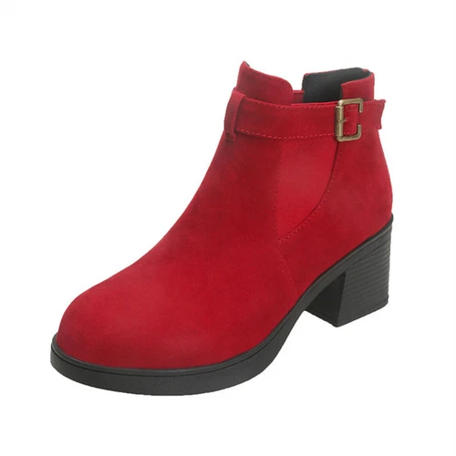 Modische Damen-Stiefeletten rund geschnitten Blockabsatz Schnalle Stern Chelsea-Schuh - Bild 11 von 23