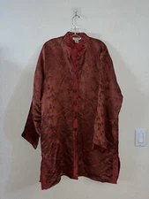 VTG CITRON Santa Monica Silk Tonal Jacquard Kimono Button Jacket Asian Duster XL