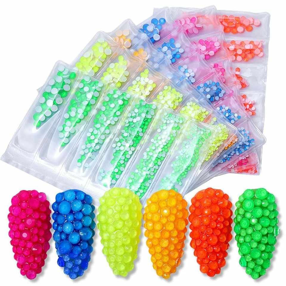 830pcs Luminous Neon Flatback Crystals SS6-SS20 Glue On Fluorescent Rhinestones - Image 2 of 4